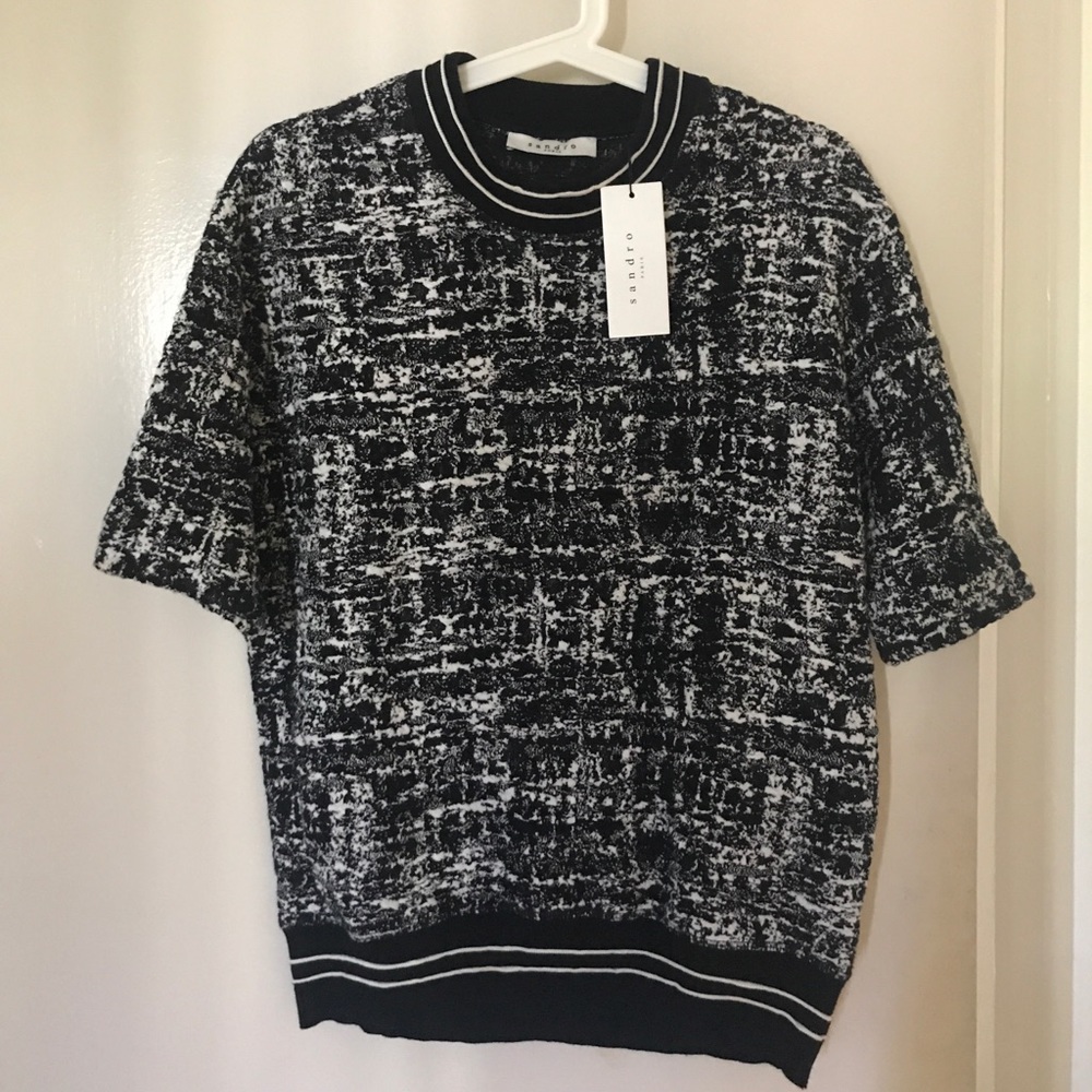 Sandro Black & White Marbled Sweater Tee